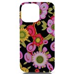 Mid Century Retro Floral 1970s 1960s Pattern 70 iPhone 14 Pro Max Black UV Print PC Hardshell Case Front